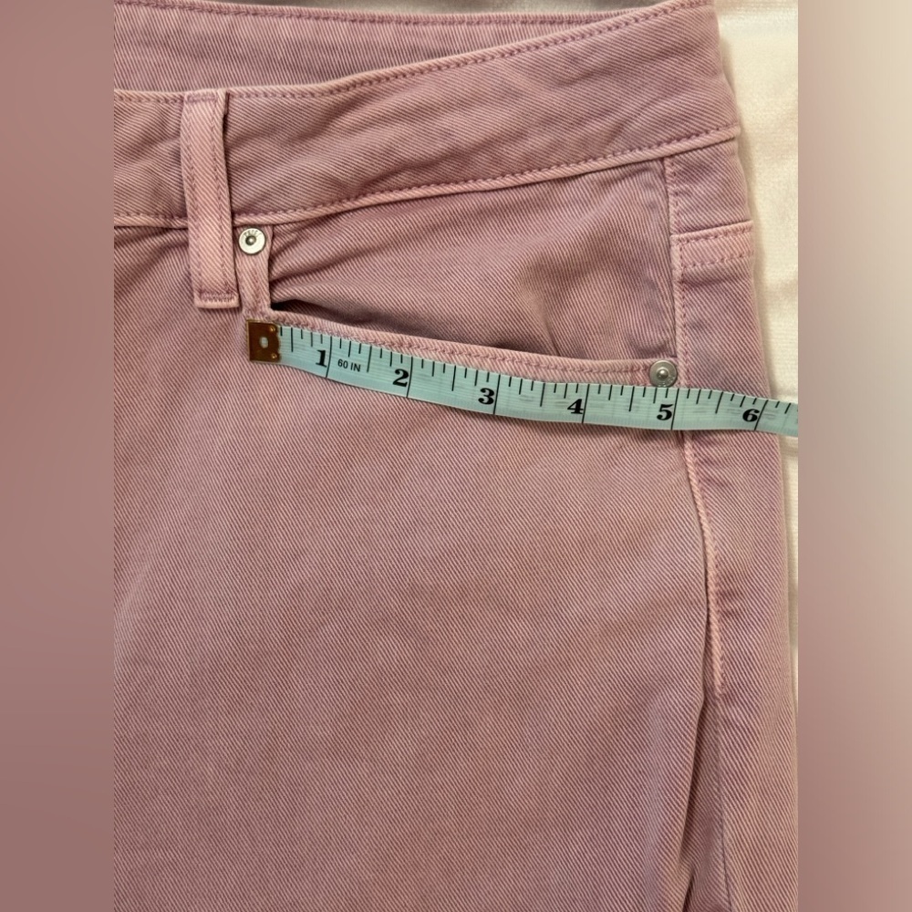 Paige Cindy straight jeans, high rise, raw hem, faded rose color, size 33 - Picture 10 of 12